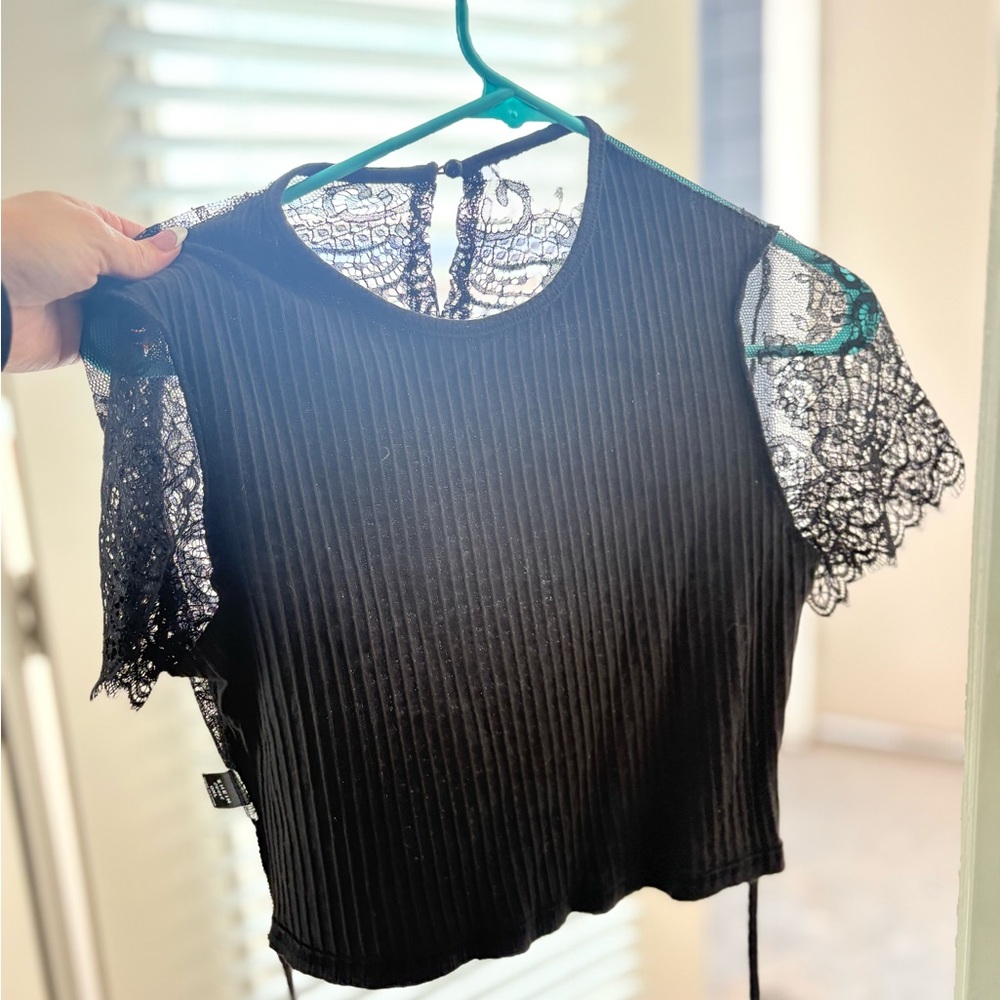 Elegant Black Lace Sleeve Top